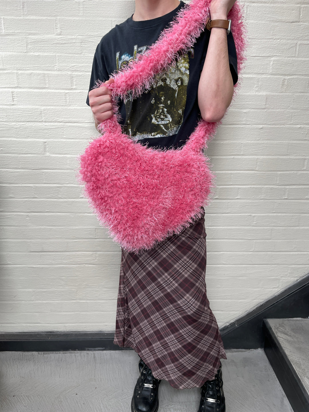 Plush Prink Heart Crossbody Bag