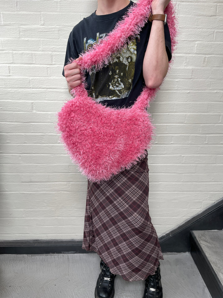 Plush Prink Heart Crossbody Bag