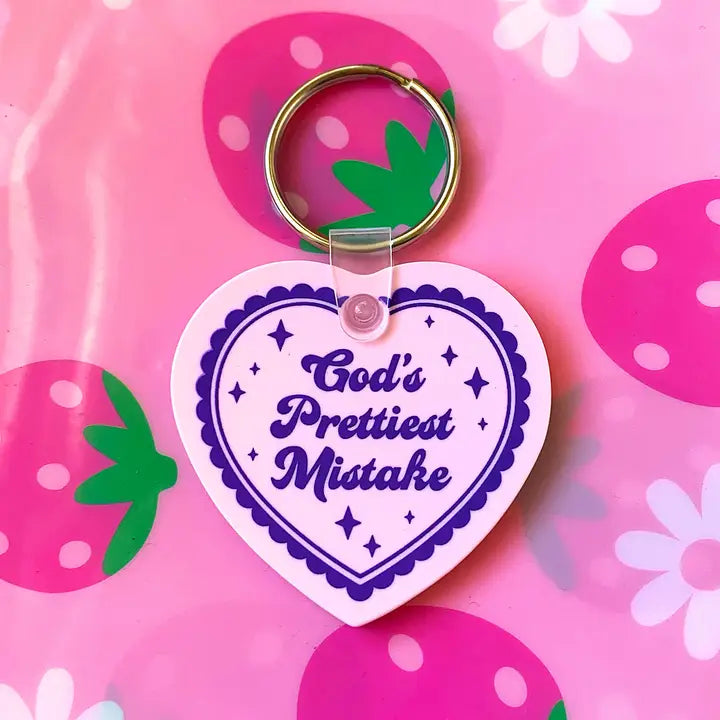 God's Prettiest Mistake Heart Shaped Vinyl Keychain