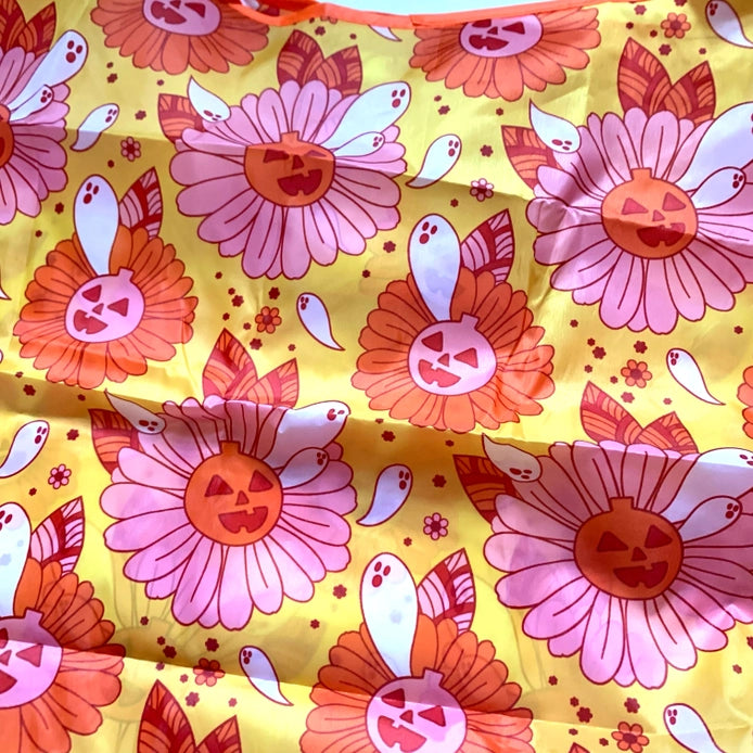 Spooky Retro Ghost Floral Fold-Up Reusable Bag